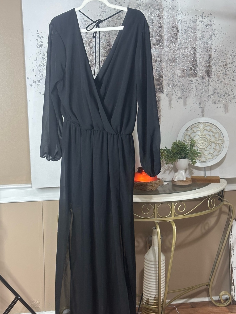Zenobia Black Long Sleeve Maxi Wrap Dress